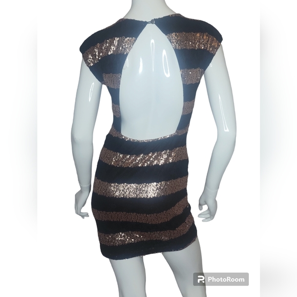 Tobi Lace Sequin Club Party Fitted Dancing Cap Sleeve Shoulder Pad Open Back Y2K - Picture 12 of 12